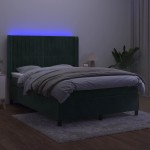vidaXL Pat cu arcuri, saltea și LED, verde închis, 140x190 cm, catifea vidaXL Pat cu arcuri, saltea și LED, verde închis, 140x190 cm, catifea