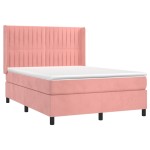 vidaXL Pat cu arcuri, cu saltea și LED, roz, 140x190 cm catifea
