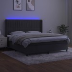 vidaXL Pat cu arcuri, saltea și LED, gri închis, 160x200 cm, catifea vidaXL Pat cu arcuri, saltea și LED, gri închis, 160x200 cm, catifea