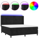 vidaXL Pat cu arcuri, saltea și LED, negru, 160x200 cm, catifea vidaXL Pat cu arcuri, saltea și LED, negru, 160x200 cm, catifea