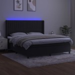 vidaXL Pat cu arcuri, saltea și LED, negru, 160x200 cm, catifea vidaXL Pat cu arcuri, saltea și LED, negru, 160x200 cm, catifea