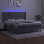vidaXL Pat cu arcuri, saltea și LED, gri deschis, 180x200 cm, catifea