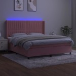 vidaXL Pat cu arcuri, saltea & LED, roz, 180x200 cm, catifea