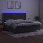 vidaXL Pat cu arcuri, saltea și LED, gri închis, 200x200 cm, catifea