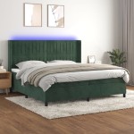 vidaXL Pat cu arcuri, saltea și LED, verde închis, 200x200 cm, catifea vidaXL Pat cu arcuri, saltea și LED, verde închis, 200x200 cm, catifea