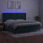 vidaXL Pat cu arcuri, saltea și LED, verde închis, 200x200 cm, catifea vidaXL Pat cu arcuri, saltea și LED, verde închis, 200x200 cm, catifea