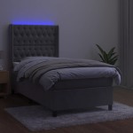 vidaXL Pat cu arcuri, saltea și LED, gri deschis, 90x190 cm, catifea