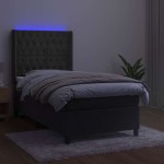 vidaXL Pat cu arcuri, saltea și LED, gri închis, 90x190 cm, catifea vidaXL Pat cu arcuri, saltea și LED, gri închis, 90x190 cm, catifea