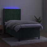 vidaXL Pat cu arcuri, saltea și LED, verde închis, 90x190 cm, catifea vidaXL Pat cu arcuri, saltea și LED, verde închis, 90x190 cm, catifea
