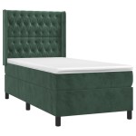 vidaXL Pat cu arcuri, saltea și LED, verde închis, 90x190 cm, catifea vidaXL Pat cu arcuri, saltea și LED, verde închis, 90x190 cm, catifea
