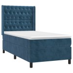 vidaXL Pat cu arcuri, saltea și LED, bleumarin, 90x190 cm, catifea