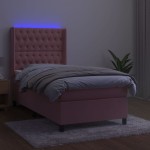 vidaXL Pat cu arcuri, saltea și LED, roz, 90x190 cm, catifea