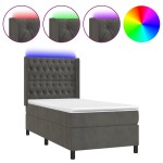 vidaXL Pat cu arcuri, saltea și LED, gri închis, 90x200 cm, catifea