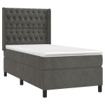 vidaXL Pat cu arcuri, saltea și LED, gri închis, 90x200 cm, catifea
