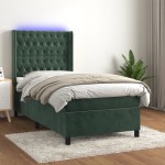 vidaXL Pat cu arcuri, saltea și LED, verde, 90x200 cm, catifea vidaXL Pat cu arcuri, saltea și LED, verde, 90x200 cm, catifea