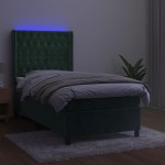 vidaXL Pat cu arcuri, saltea și LED, verde, 90x200 cm, catifea vidaXL Pat cu arcuri, saltea și LED, verde, 90x200 cm, catifea