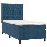 vidaXL Pat cu arcuri, saltea și LED, bleumarin, 90x200 cm, catifea