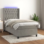 vidaXL Pat cu arcuri, saltea și LED, gri deschis, 100x200 cm, catifea vidaXL Pat cu arcuri, saltea și LED, gri deschis, 100x200 cm, catifea