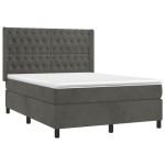 vidaXL Pat cu arcuri, saltea și LED, gri închis, 140x190 cm, catifea