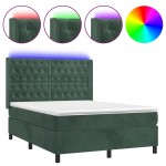 vidaXL Pat cu arcuri, saltea și LED, verde închis, 140x190 cm, catifea vidaXL Pat cu arcuri, saltea și LED, verde închis, 140x190 cm, catifea