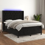 vidaXL Pat cu arcuri, saltea și LED, negru, 140x200 cm, catifea vidaXL Pat cu arcuri, saltea și LED, negru, 140x200 cm, catifea