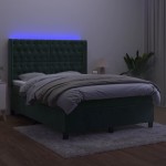 vidaXL Pat cu arcuri, saltea și LED, verde închis, 140x200 cm, catifea