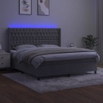 vidaXL Pat cu arcuri, saltea și LED, gri deschis, 160x200 cm, catifea