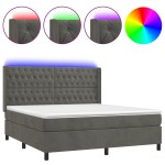 vidaXL Pat cu arcuri, saltea și LED, gri închis, 160x200 cm, catifea