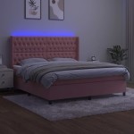 vidaXL Pat cu arcuri, saltea & LED, roz, 180x200 cm, catifea