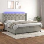 vidaXL Pat cu arcuri, saltea și LED, gri deschis, 200x200 cm, catifea