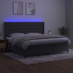 vidaXL Pat cu arcuri, saltea și LED, gri închis, 200x200 cm, catifea