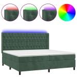 vidaXL Pat cu arcuri, saltea și LED, verde închis, 200x200 cm, catifea vidaXL Pat cu arcuri, saltea și LED, verde închis, 200x200 cm, catifea