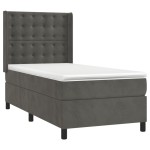 vidaXL Pat cu arcuri, saltea și LED, gri închis, 90x190 cm, catifea