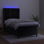 vidaXL Pat cu arcuri, saltea și LED, negru, 90x190 cm, catifea