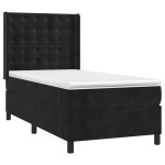 vidaXL Pat cu arcuri, saltea și LED, negru, 90x190 cm, catifea