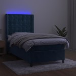 vidaXL Pat cu arcuri, saltea și LED, bleumarin, 90x190 cm, catifea