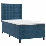 vidaXL Pat cu arcuri, saltea și LED, bleumarin, 90x190 cm, catifea