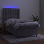 vidaXL Pat cu arcuri, saltea și LED, gri deschis, 90x200 cm, catifea