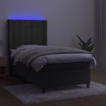 vidaXL Pat cu arcuri, saltea și LED, gri închis, 90x200 cm, catifea vidaXL Pat cu arcuri, saltea și LED, gri închis, 90x200 cm, catifea