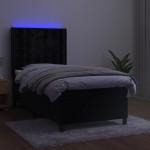 vidaXL Pat cu arcuri, saltea și LED, negru, 90x200 cm, catifea