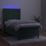 vidaXL Pat cu arcuri, saltea și LED, verde închis, 100x200 cm, catifea