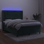 vidaXL Pat cu arcuri, saltea și LED, verde închis, 140x190 cm, catifea vidaXL Pat cu arcuri, saltea și LED, verde închis, 140x190 cm, catifea