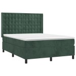 vidaXL Pat cu arcuri, saltea și LED, verde închis, 140x190 cm, catifea vidaXL Pat cu arcuri, saltea și LED, verde închis, 140x190 cm, catifea