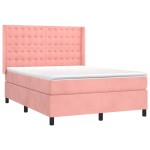 vidaXL Pat cu arcuri, cu saltea și LED, roz, 140x190 cm catifea