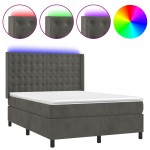 vidaXL Pat cu arcuri, saltea și LED, gri închis, 140x200 cm, catifea vidaXL Pat cu arcuri, saltea și LED, gri închis, 140x200 cm, catifea