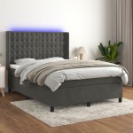 vidaXL Pat cu arcuri, saltea și LED, gri închis, 140x200 cm, catifea vidaXL Pat cu arcuri, saltea și LED, gri închis, 140x200 cm, catifea