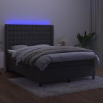 vidaXL Pat cu arcuri, saltea și LED, gri închis, 140x200 cm, catifea vidaXL Pat cu arcuri, saltea și LED, gri închis, 140x200 cm, catifea
