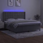 vidaXL Pat cu arcuri, saltea și LED, gri deschis, 160x200 cm, catifea