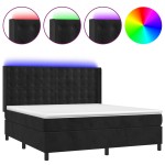 vidaXL Pat cu arcuri, saltea și LED, negru, 160x200 cm, catifea vidaXL Pat cu arcuri, saltea și LED, negru, 160x200 cm, catifea