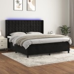 vidaXL Pat cu arcuri, saltea și LED, negru, 160x200 cm, catifea vidaXL Pat cu arcuri, saltea și LED, negru, 160x200 cm, catifea